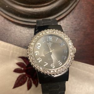 Accutime Watch Corp - Black Watch with Rhinestones Around Face